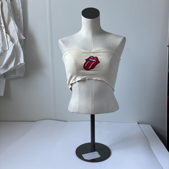 Tops - Cream Tube Top with Red Tongue Patch